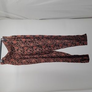 Scotch & Soda Floral Black Burnt Orange Pants Paper Bag Waistband Belted Small